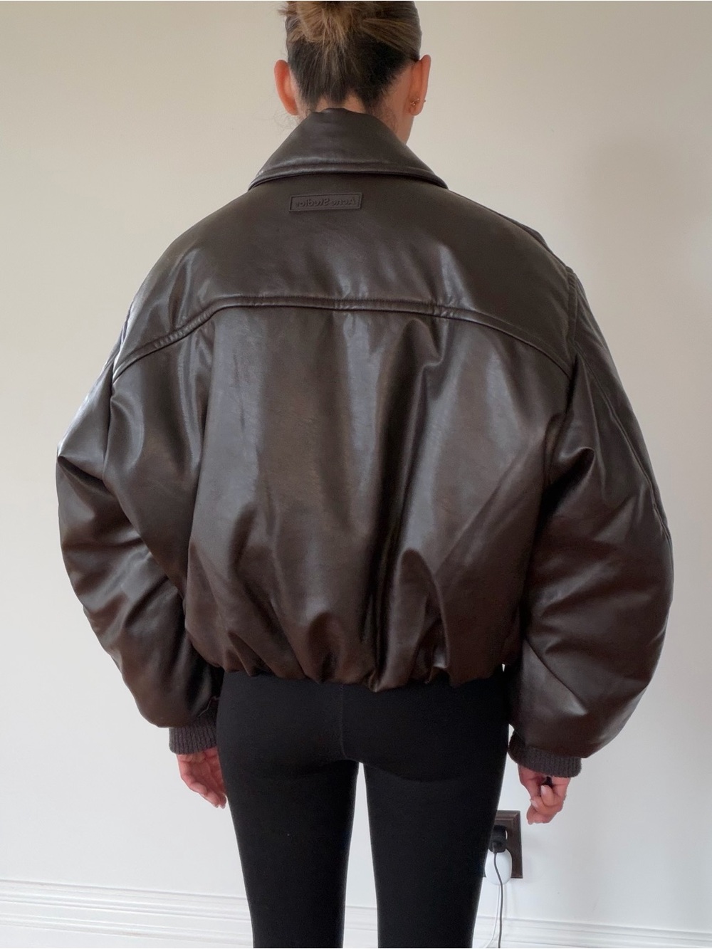 ACNE Studios Dark Brown Faux Leather Bomber Jacket - Picture 3 of 6